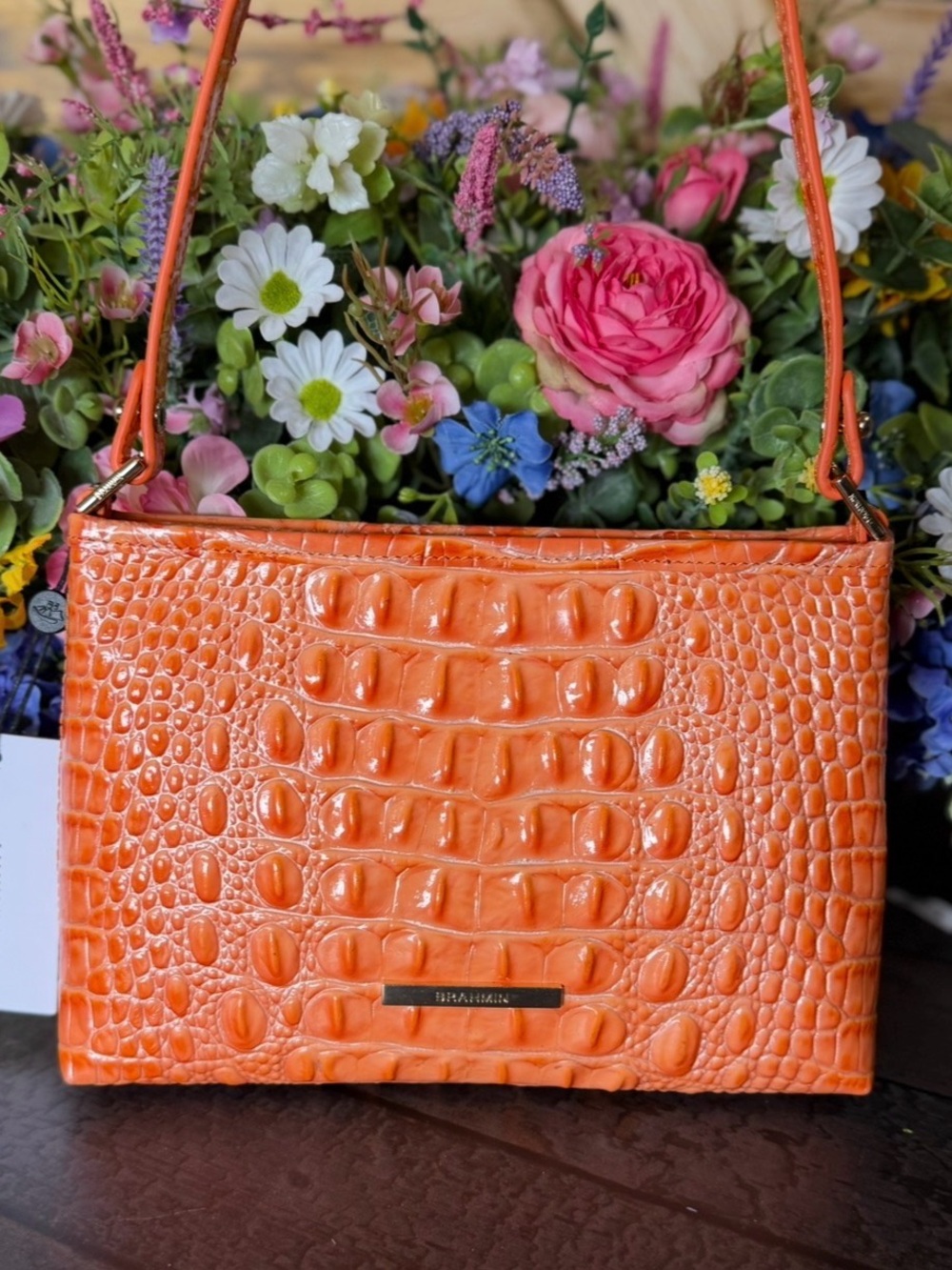 Brahmin Lorelei Solar Orange Leather Shoulder Purse New with Tags